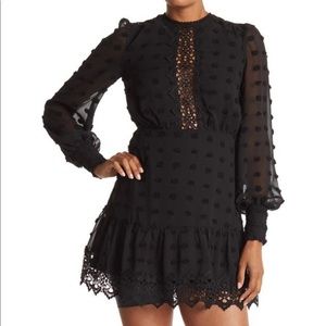 New Rina dotted chiffon lace trim Dress small